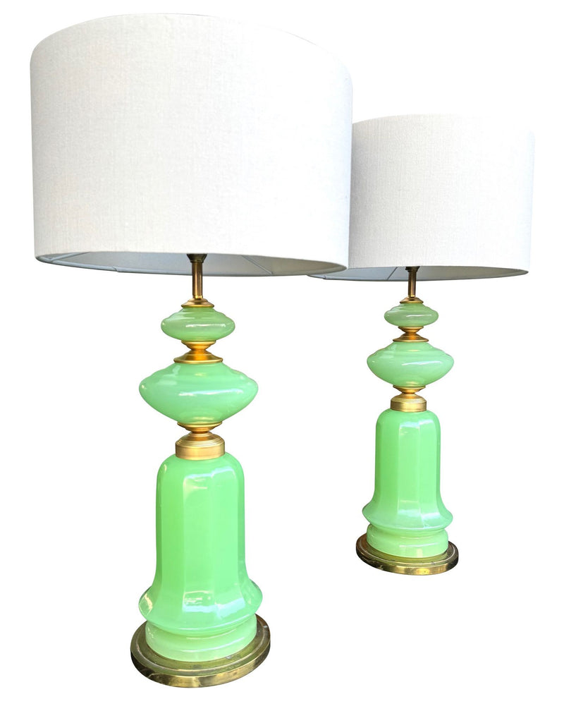 A large pair of 1960s opaline Murano lime green glass lamps by Gino Cenedese