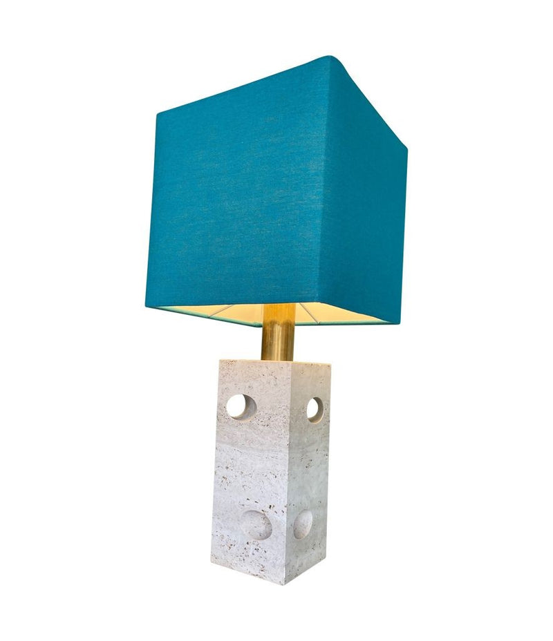 A similar pair of Italian 1970s travertine lamps by Fratelli Mannelli with new bespoke linen shades