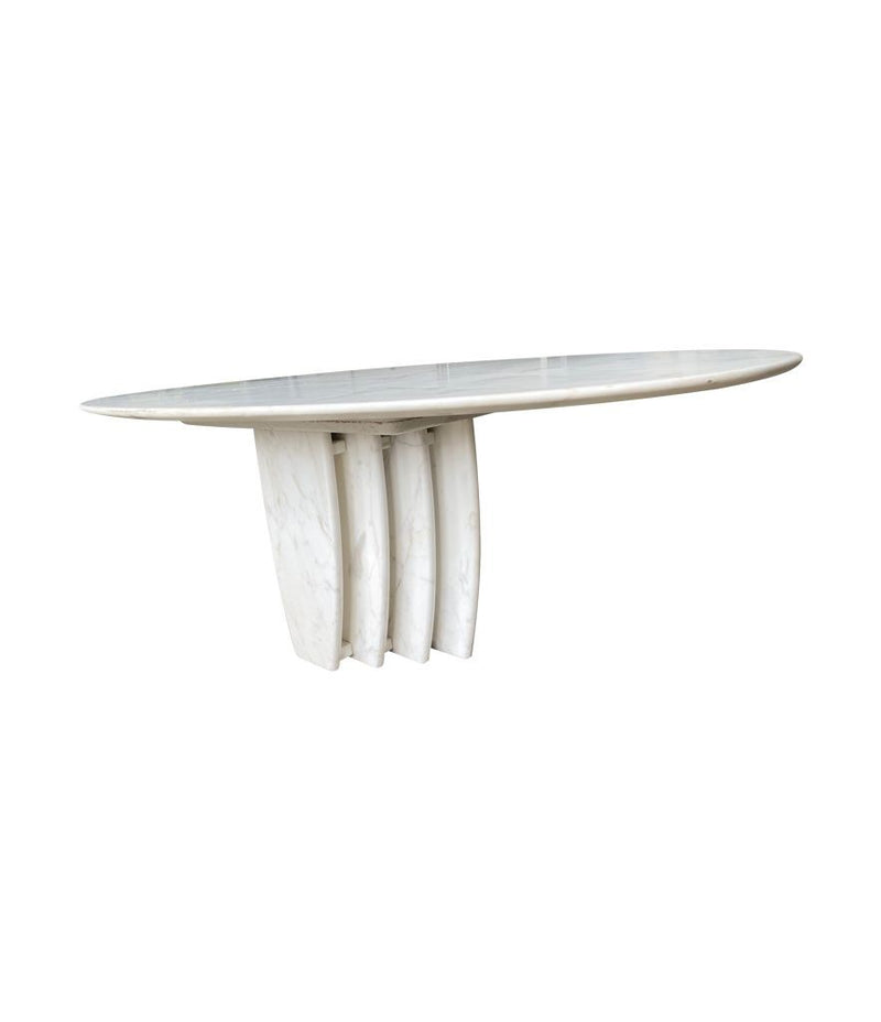 An Italian 1970s oval Carrara marble coffee table in the style of Angelo Mangiarotti
