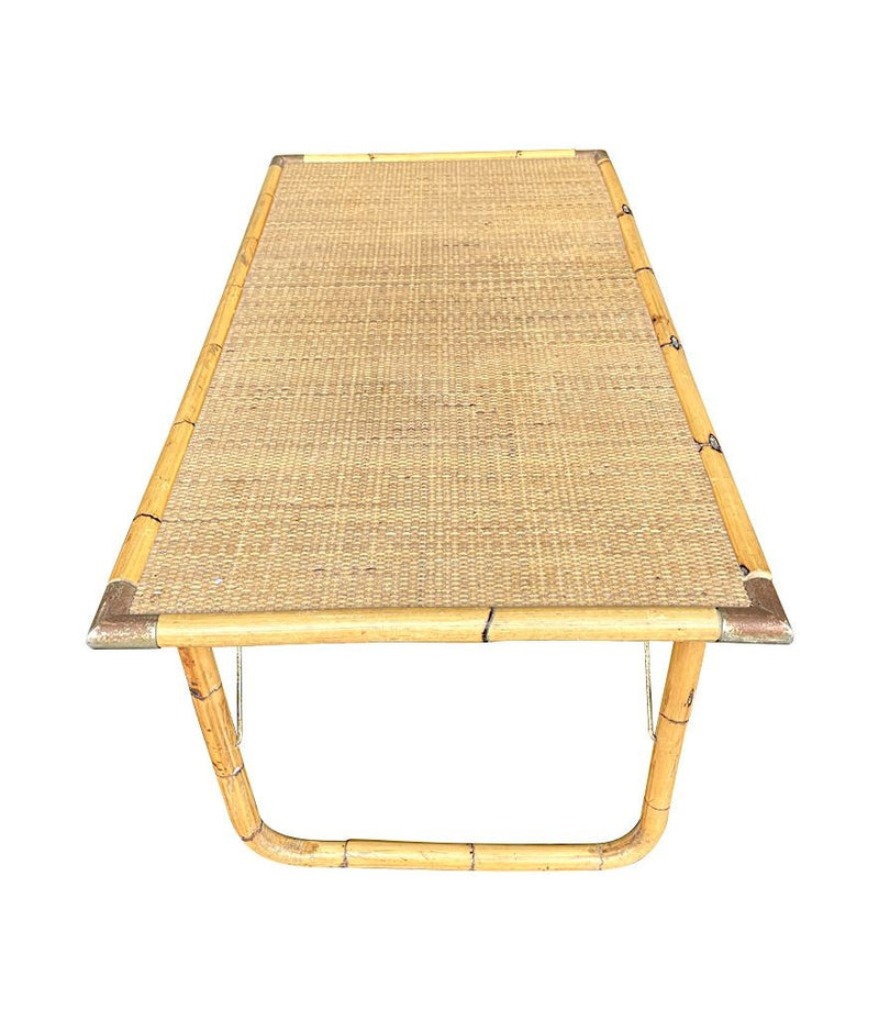 Mid Century Bamboo Coffee Table by Dal Vera, folding coffee table with brass corners