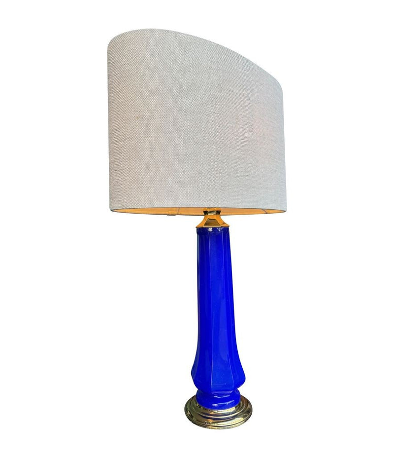 A pair of 1960s cobalt blue opaline Murnao glass lamps by Gino Cenedese