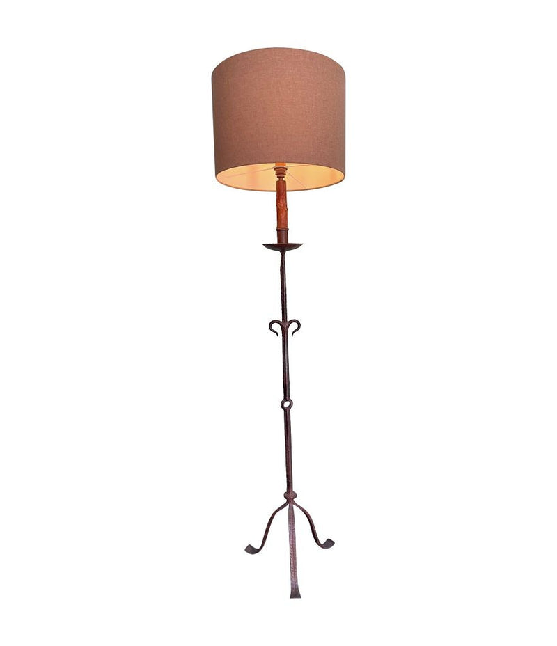 Mid century floor lamp Spanish wrought iron with bespoke linen shade - Mid Century Lighting