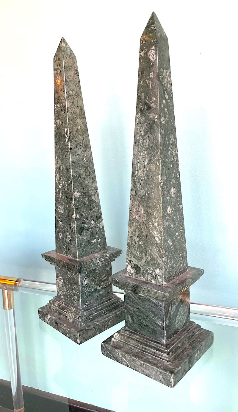 Pair of Italian Verde Indio Green Marble Obelisks - Ed Butcher Antiques Shop London