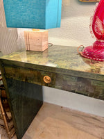 A 1970s woven green rattan three drawer console table by Vivai Del Sud