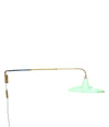 An Italian 1950s Stilnovo brass extendable telescopic wall light with green stitched leather arm