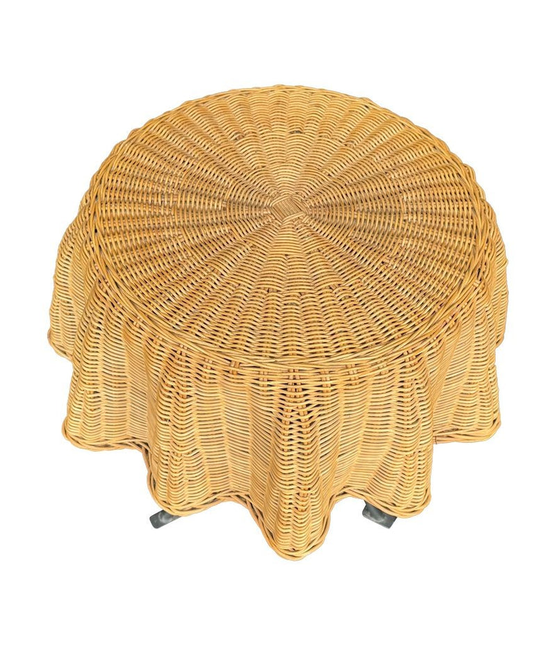 An Italian 1970s woven rattan "draped" side table with cost iron legs