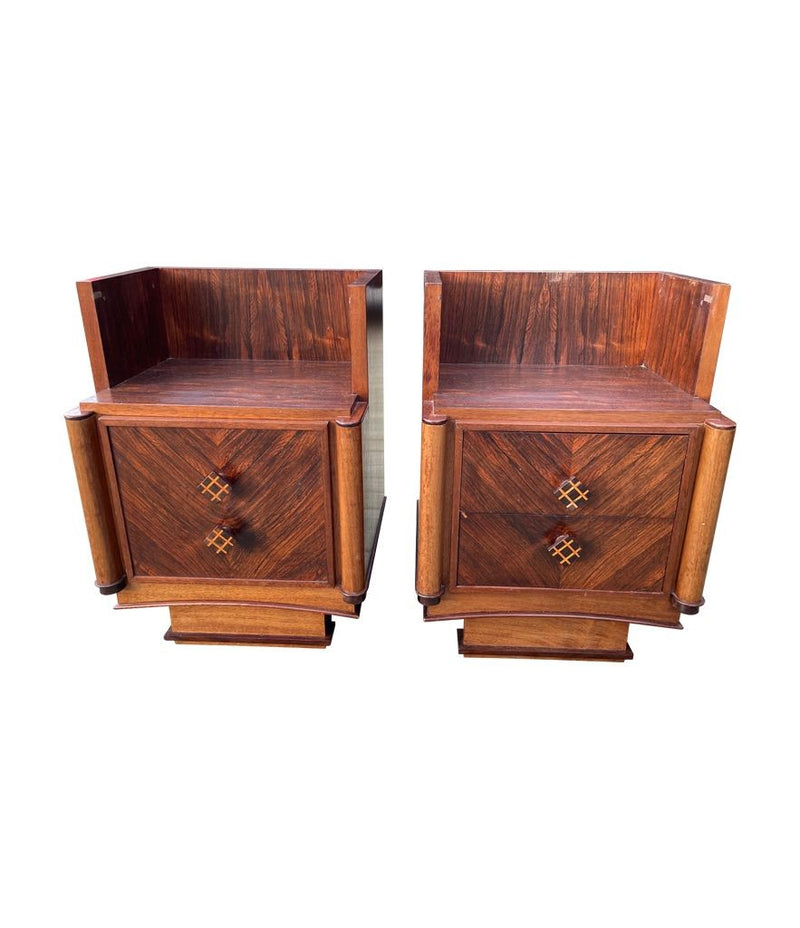 Art Deco Bedside Tables with Macassar Marquetry Detail - Antique Furniture - Ed Butcher Antiques Shop London