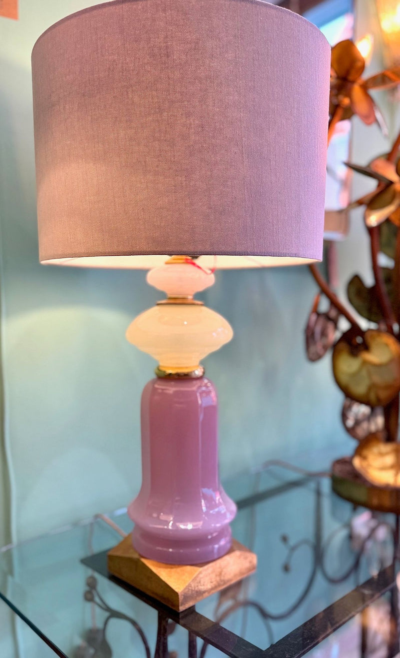 A pair of large large lavender and green Murano opaline lamps by Cenedese