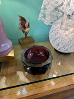 A large heavy 1960s faceted Sommerso Murano glass bowl by Seguso in blue, purple and yellow