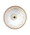 A set of three 1960s French glazed ceramic ceiling lights suspended from thick knotted rope