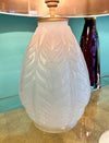 A French 1930s Cristallerie Lorraine Alsace pressed glass opaline lamp with leaf desgin