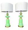 A large pair of 1960s opaline Murano lime green glass lamps by Gino Cenedese