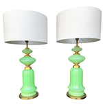 A large pair of 1960s opaline Murano lime green glass lamps by Gino Cenedese