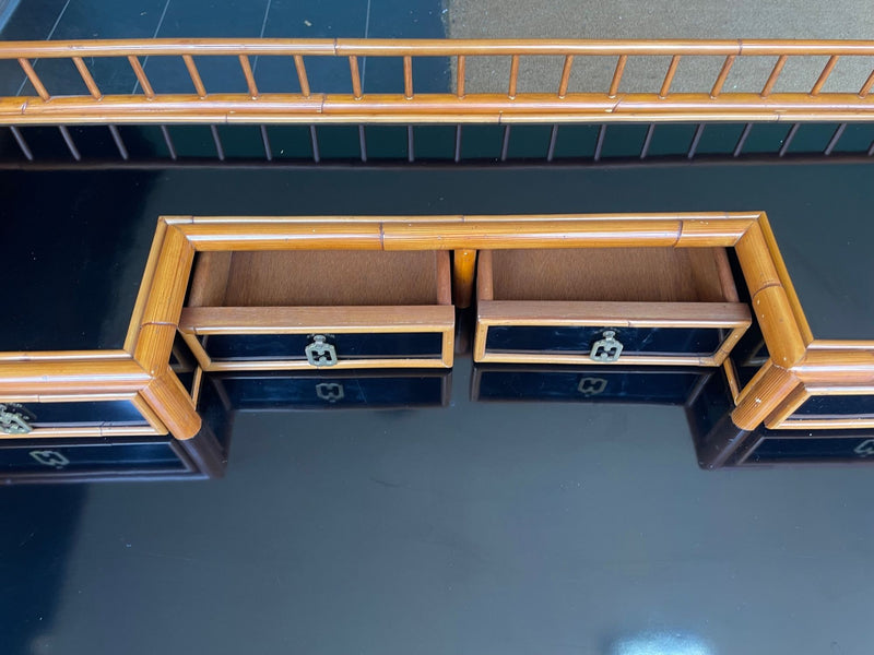 Mid Century Bamboo, brass and black laminate desk with galleried top - Mid Century Furniture - Ed Butcher Antiques Shop London