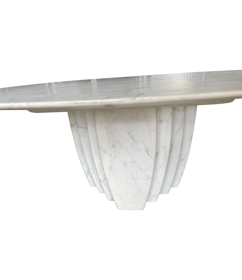 An Italian 1970s oval Carrara marble coffee table in the style of Angelo Mangiarotti