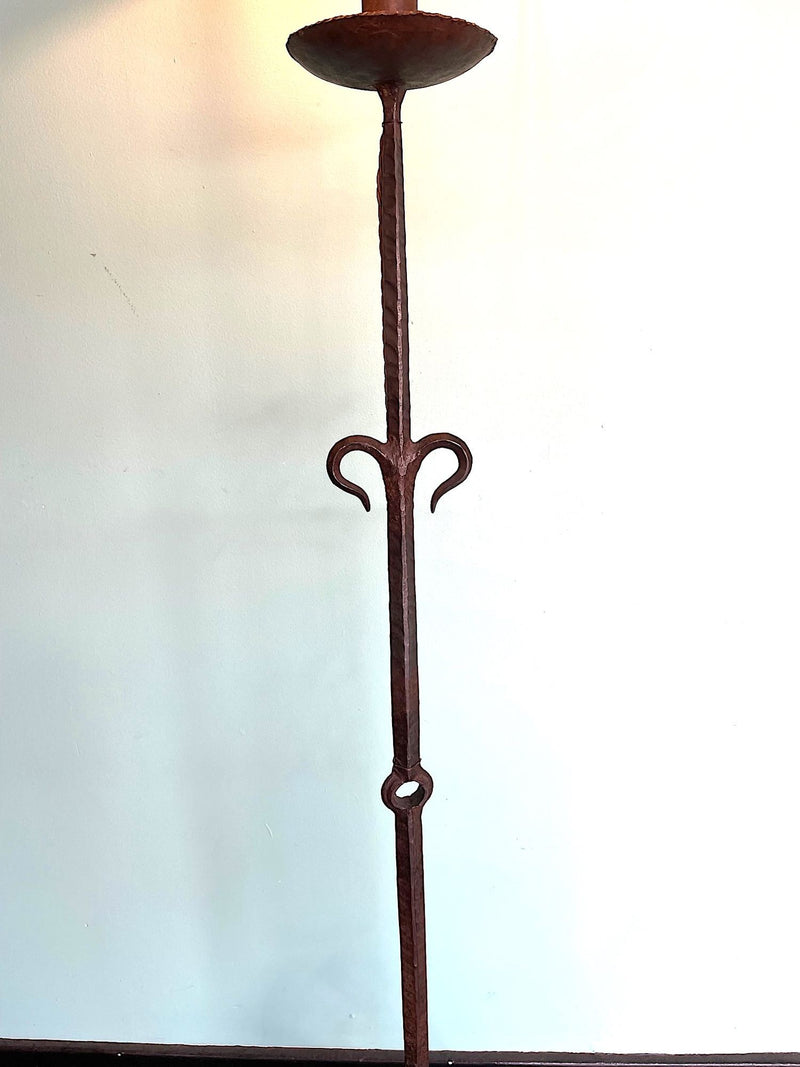 Mid century floor lamp Spanish wrought iron with bespoke linen shade - Mid Century Lighting
