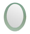 An Italian 1960s Crystal Arte oval mirror with pastel mint green mirrored frame