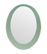 An Italian 1960s Crystal Arte oval mirror with pastel mint green mirrored frame