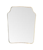 A large original 1950s Italian shield mirror with brass frame, original plate and solid wood back