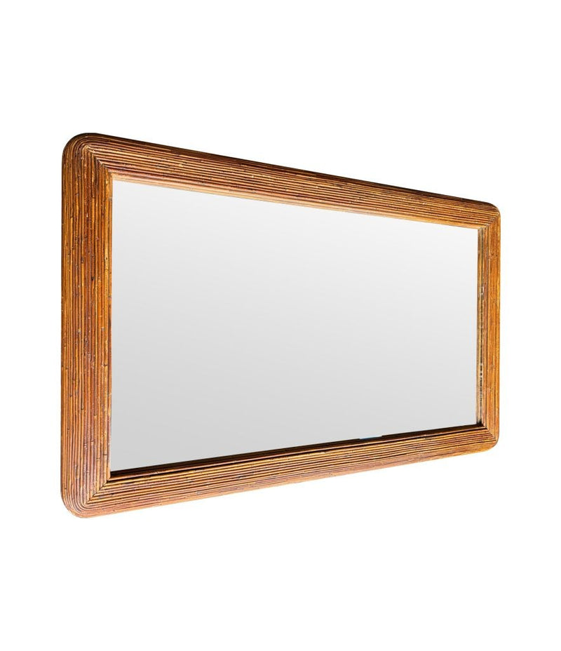 A large landscape or portrait 1970s bamboo mirror