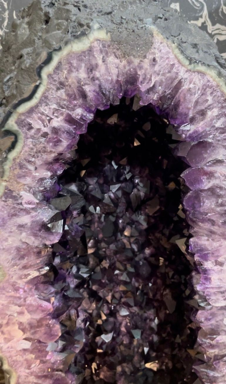 A stunning, large, high quality amethyst crystal geode cave cathedral in deep purple colour - Ed Butcher Antiques Shop London