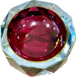 A large heavy 1960s faceted Sommerso Murano glass bowl by Seguso in blue, purple and yellow
