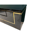 A 1970s vintage black piano lacquer sideboard by Jean Claude Mahey for Roche Bobois with brass detail