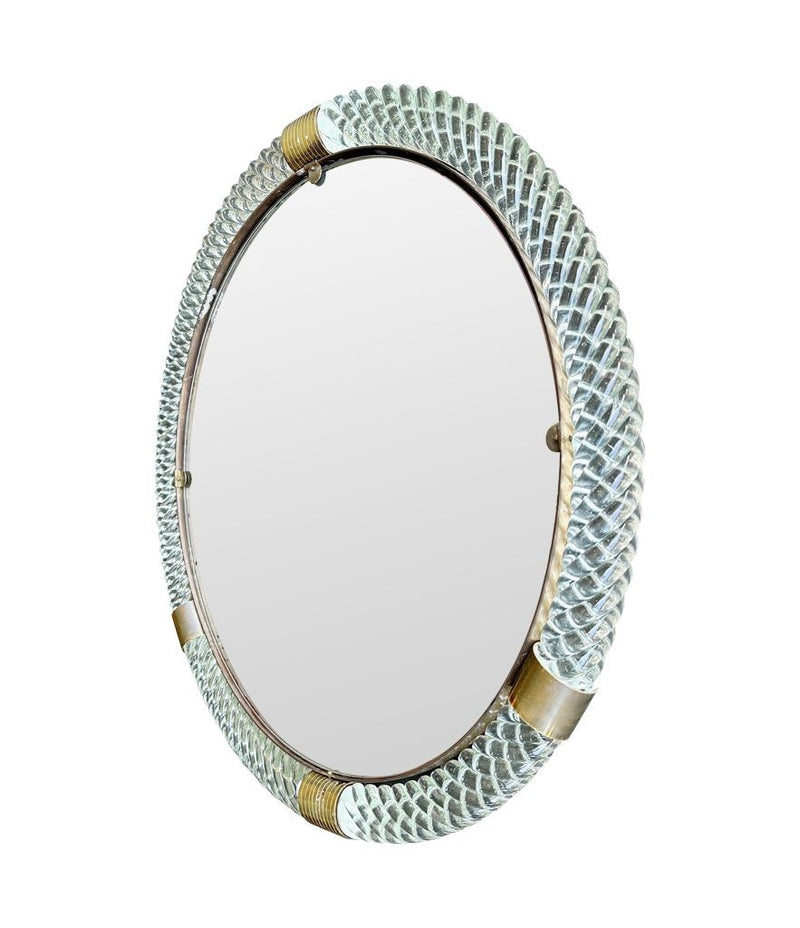 A large 1940s circular Murano glass and brass mirror by Barovier and Toso