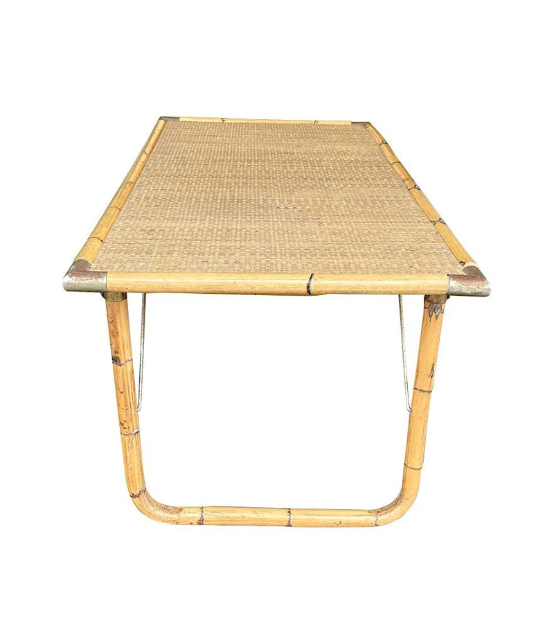 Mid Century Bamboo Coffee Table by Dal Vera, folding coffee table with brass corners