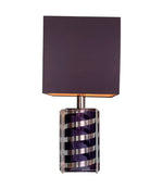 A large Mid Century Table lamp made of lucite and chrome with purple and chrome stripes and a black shade - Mid Century Lighting - 1970s table lamp