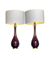 Pair of Italian Purple Murano Glass teardrop shaped lamps - Ed Butcher Antique Shop London