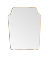 A large original 1950s Italian shield mirror with brass frame, original plate and solid wood back