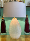 A French 1930s Cristallerie Lorraine Alsace pressed glass opaline lamp with leaf desgin