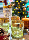 A set of six Italian Artemisia green crystal tumblers with 24 ct gold decoration