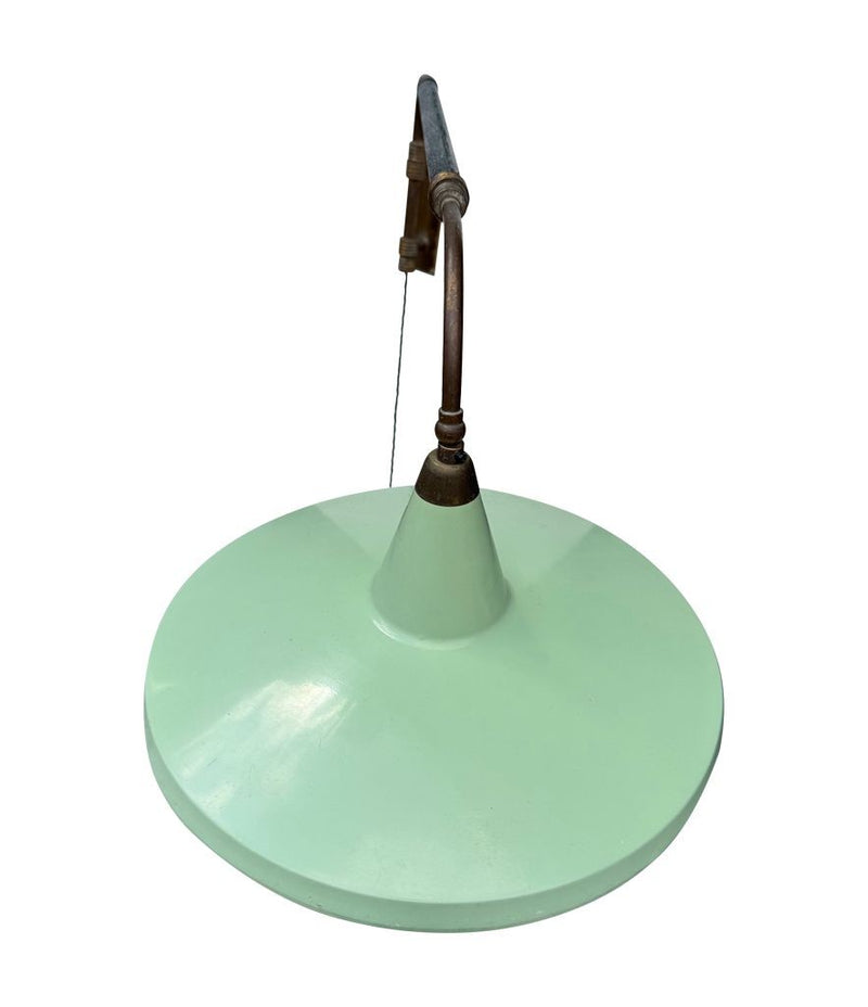 An Italian 1950s Stilnovo brass extendable telescopic wall light with green stitched leather arm