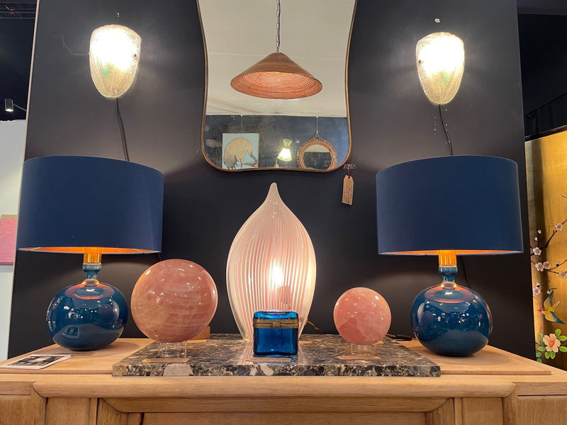 A pair of Mid Century Italian Ceramic and brass lamps - Mid Century Lighting