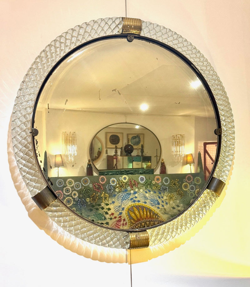 A large 1940s circular Murano glass and brass mirror by Barovier and Toso