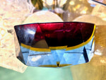 A large heavy 1960s faceted Sommerso Murano glass bowl by Seguso in blue, purple and yellow