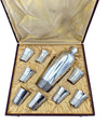 A 1930s Silver plated Art deco cocktail set with silver plated cocktail shaker and eight silver plated shot glasses
