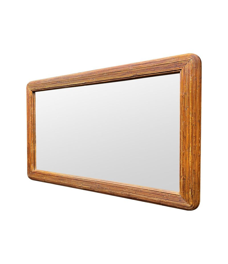 A large landscape or portrait 1970s bamboo mirror