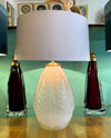 A French 1930s Cristallerie Lorraine Alsace pressed glass opaline lamp with leaf desgin