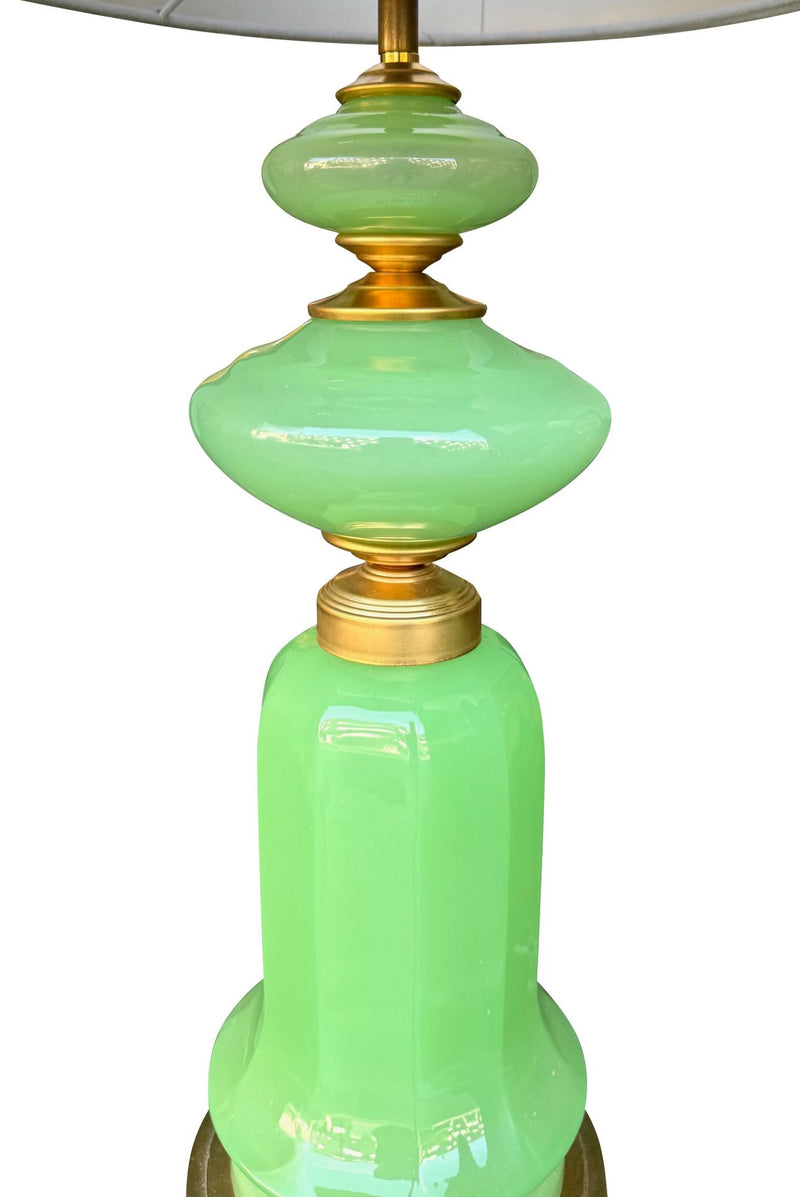 A large pair of 1960s opaline Murano lime green glass lamps by Gino Cenedese