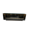 A 1970s vintage black piano lacquer sideboard by Jean Claude Mahey for Roche Bobois with brass detail