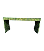 A 1970s woven green rattan three drawer console table by Vivai Del Sud