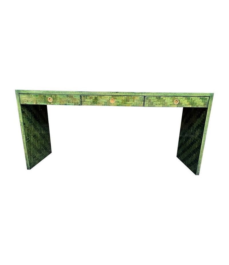 A 1970s woven green rattan three drawer console table by Vivai Del Sud