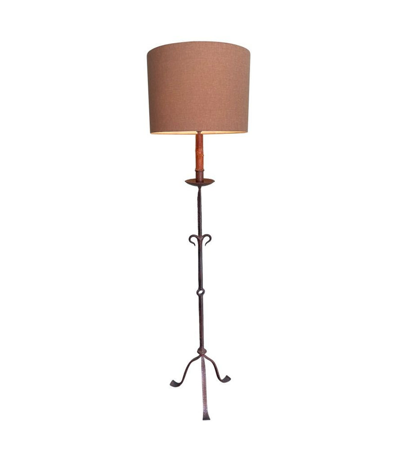 Mid century floor lamp Spanish wrought iron with bespoke linen shade - Mid Century Lighting