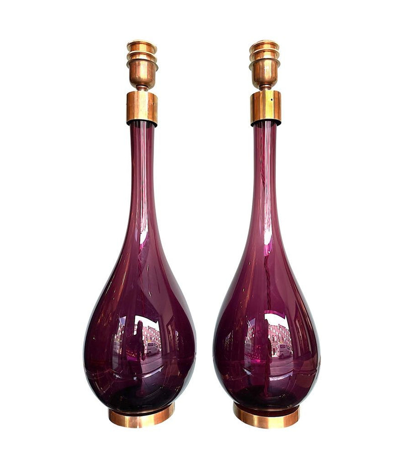 Pair of Italian Purple Murano Glass teardrop shaped lamps - Ed Butcher Antique Shop London