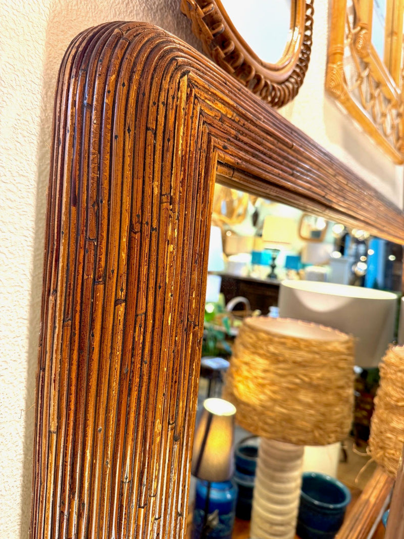A large landscape or portrait 1970s bamboo mirror