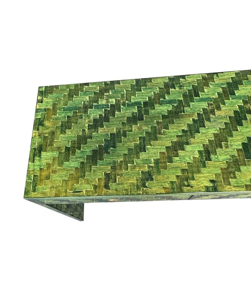 A 1970s woven green rattan three drawer console table by Vivai Del Sud