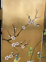 Mid Century Oriental Gold Leaf hand painted screen decorated with cranes, flowers and birds - Mid Century Furniture - Ed Butcher Antiques Shop London